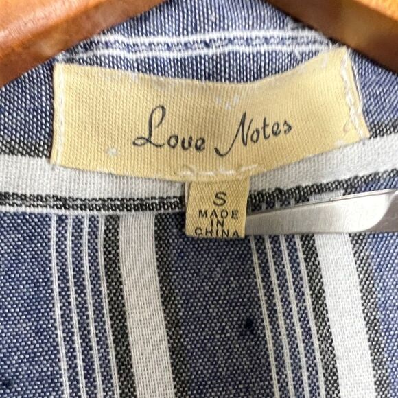 LOVE NOTES Blue Peplum Stripe Button Down Ruffle Long Sleeve Cotton Shirt - Picture 7 of 9